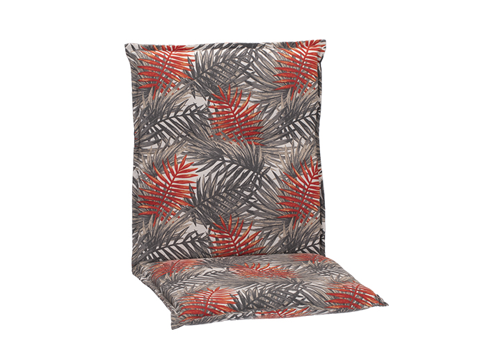 beo® Biel Gartenkissen für Niedriglehner M217 Palmenblatt in grau, rot auf hellem Hintergrund