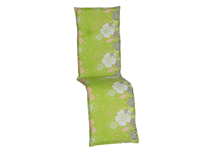 M044 Barcelona - Börde - Auflage für Relaxgartenstühle in apfelgrün mit grau, cremfarbener Blütenranke, Mischgewebe 50% Baumwolle & 50% Polyester